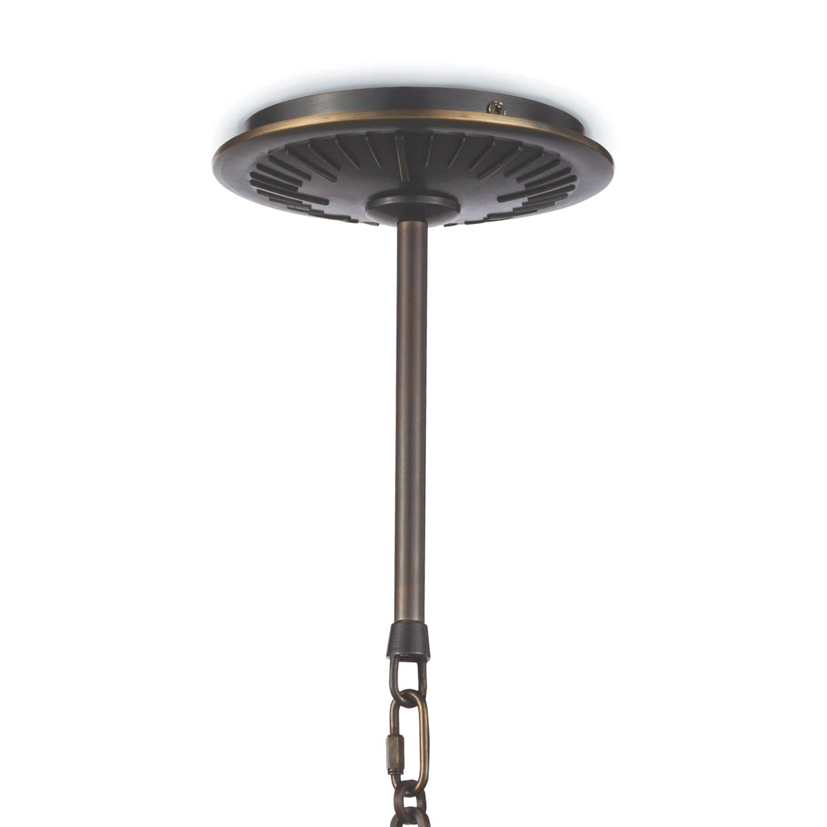 Otis Small Blackened Natural Brass pendant light canopy with pipe and chain.
