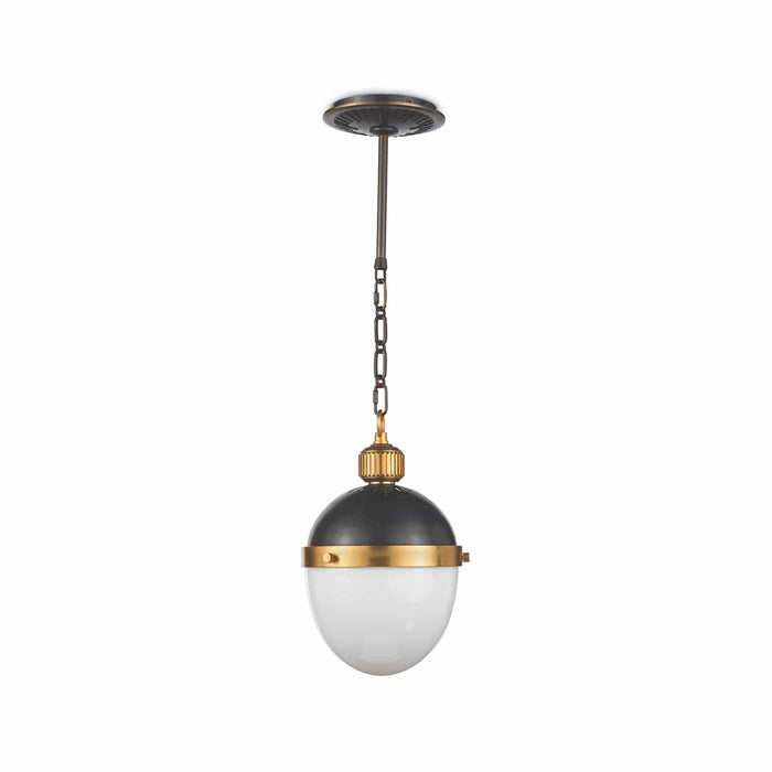 Otis Small Blackened Natural Brass Pendant with a spherical white milk glass shade.