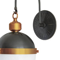 Otis Sconce in blackened brass and natural brass, featuring a dark dome shade and white globe.