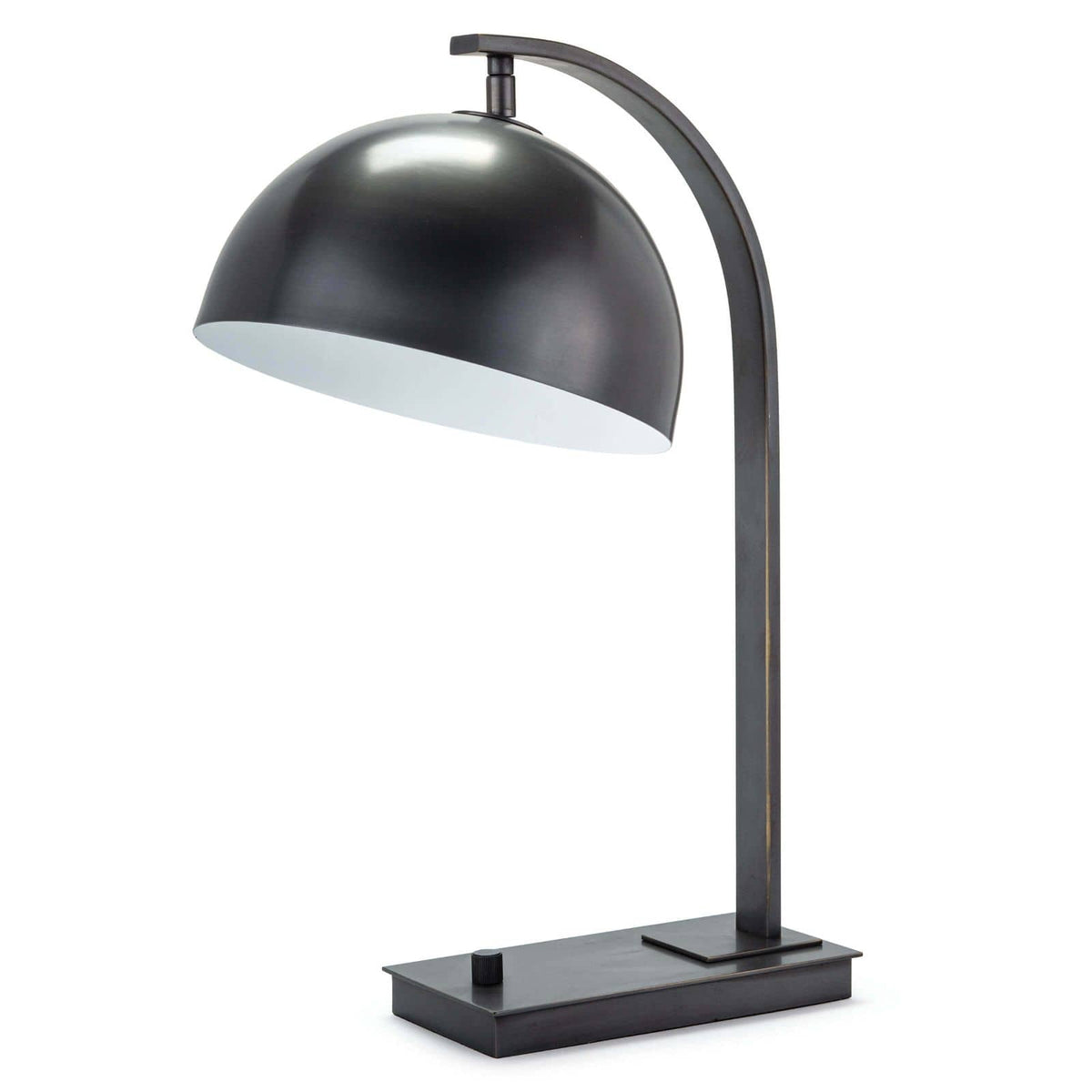 Otto desk lamp in oil rubbed bronze with a metal dome shade and curved neck.