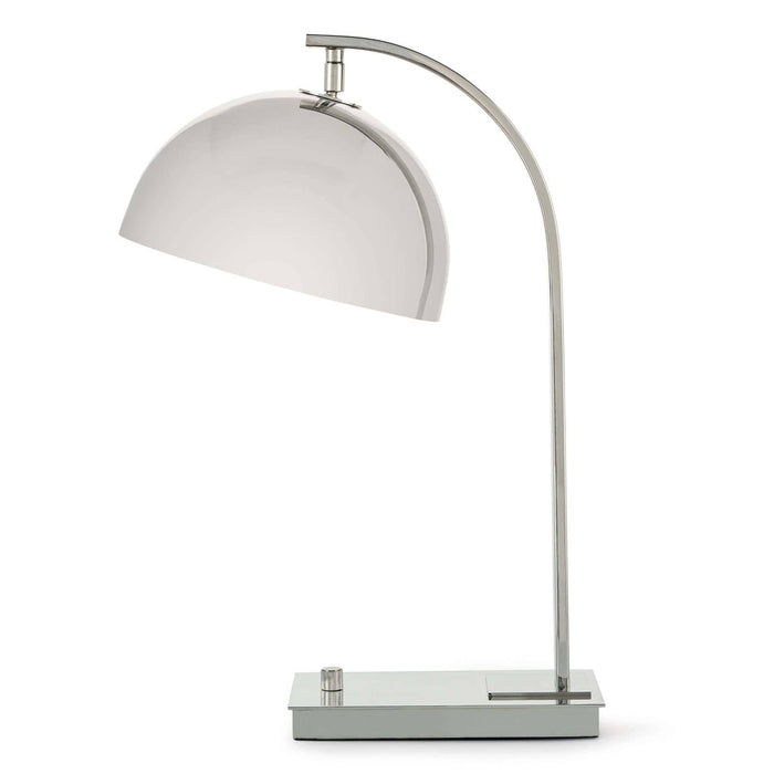 Otto desk lamp with polished nickel finish, curved neck, adjustable metal dome shade, and simple base.