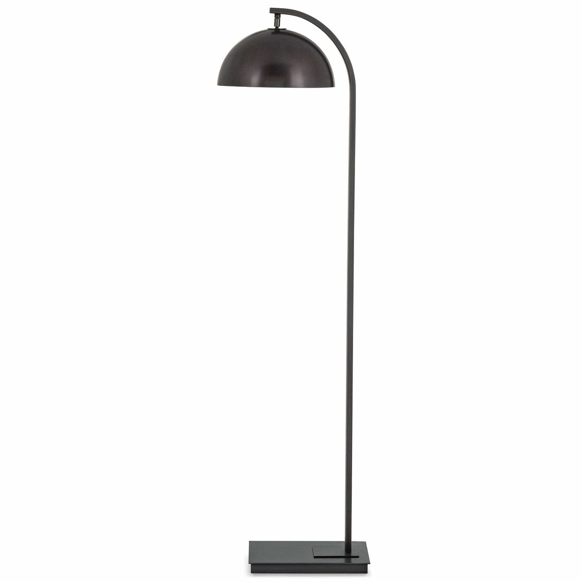 Otto floor lamp with a dark metal finish, arching neck, and swiveling dome shade.