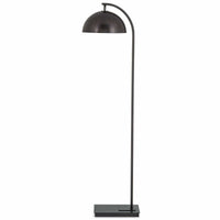 Otto floor lamp with a dark metal finish, arching neck, and swiveling dome shade.
