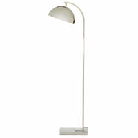 Modern Otto floor lamp with a sleek, arching chrome metal body and swiveling dome shade.