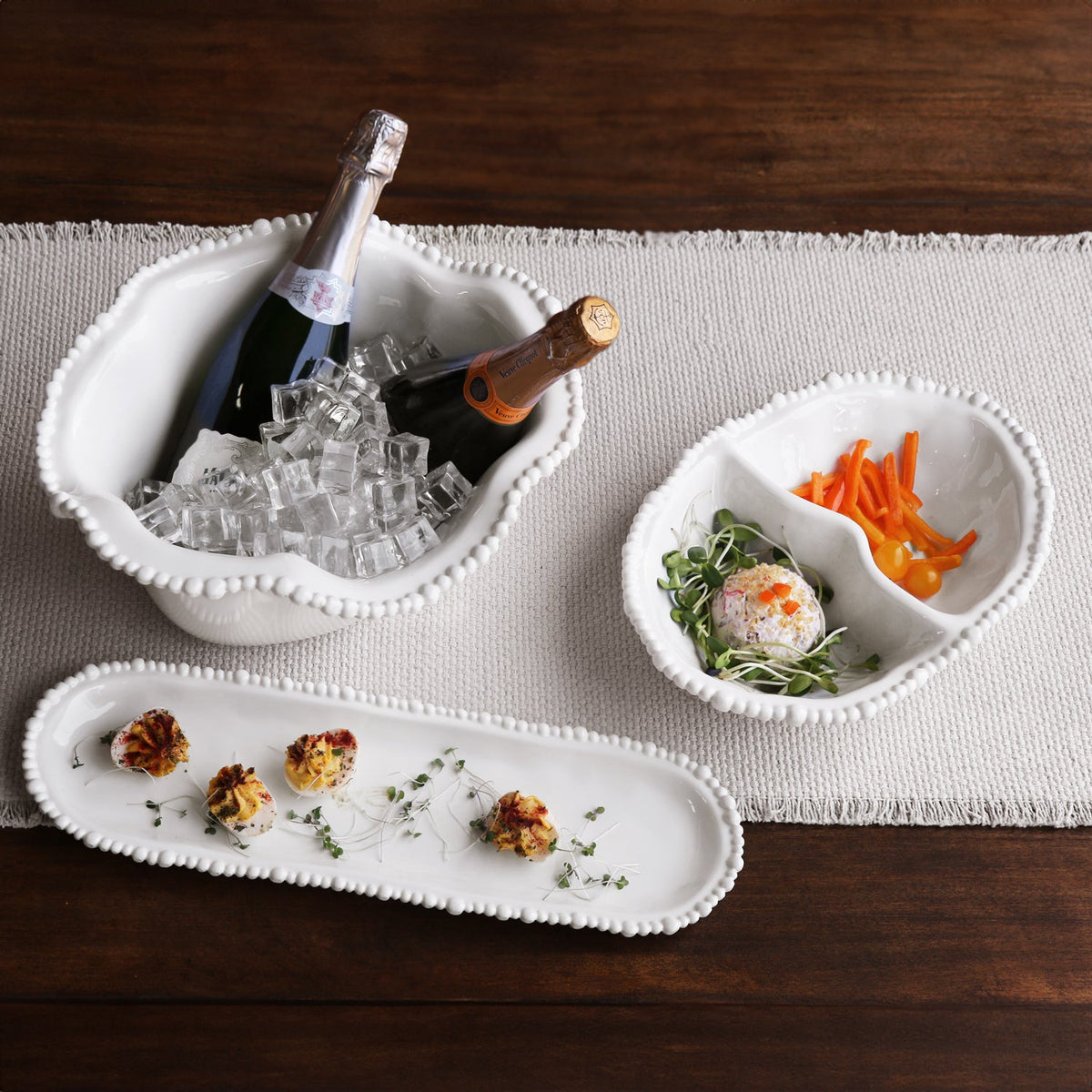 White Alegria Double Dip Serving Bowl - Set Detail | Bone & Brass