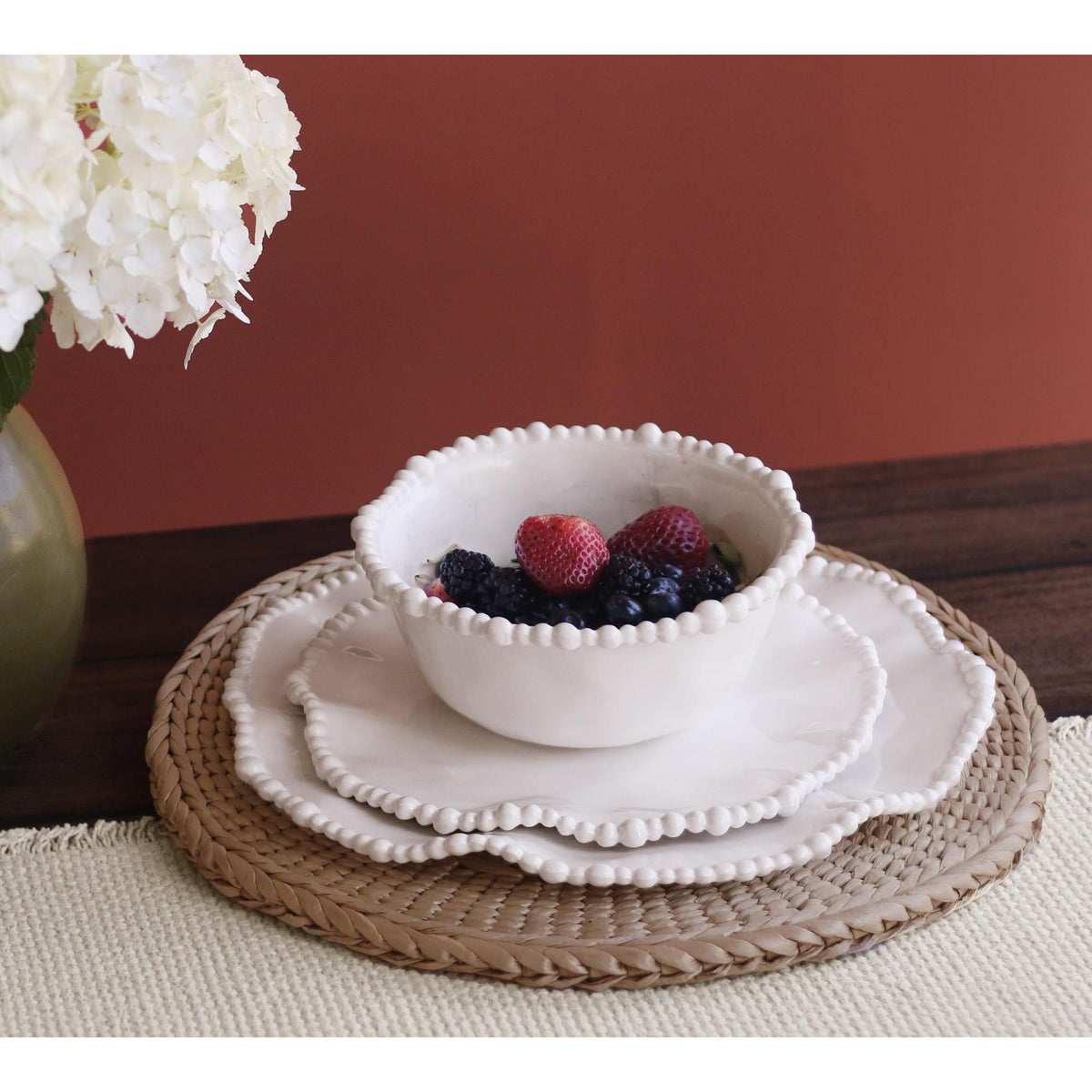 VIDA Alegria White Salad Plate Set of 4 - Plate Side View | Bone & Brass