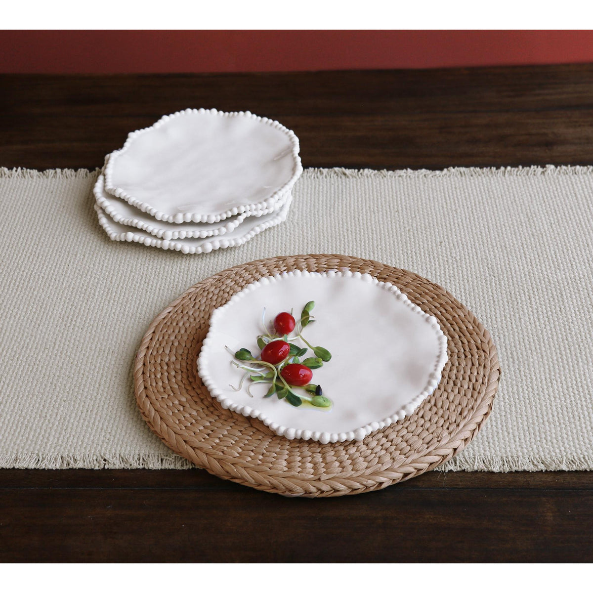 VIDA Alegria White Salad Plate Set of 4 - Plate Top View | Bone & Brass