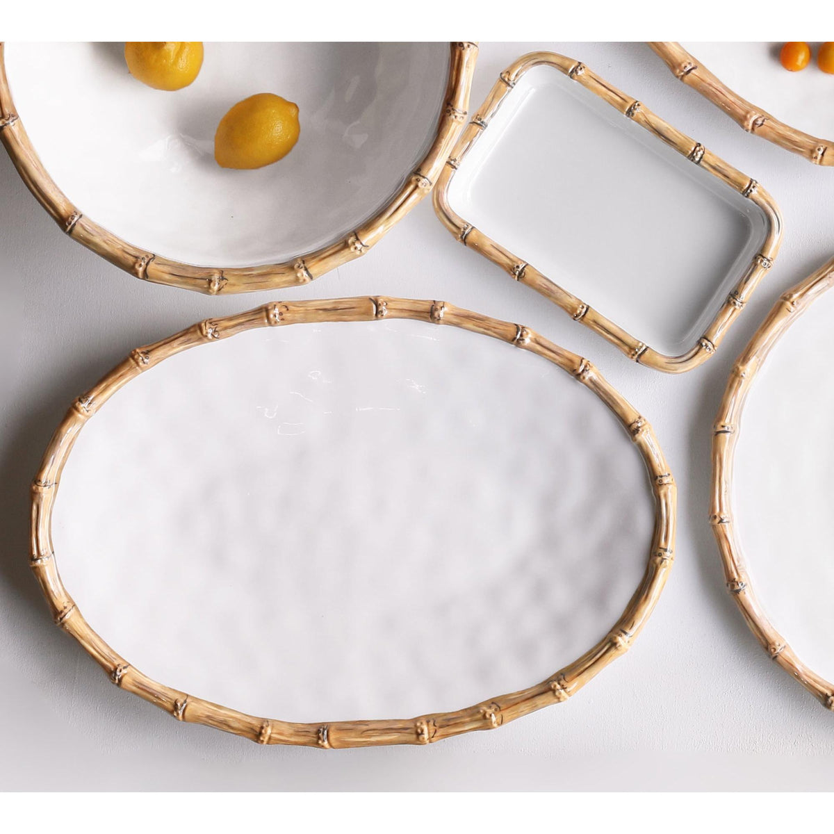 Vida Natural Bamboo & White Large Oval Serving Platter - Platter Detail | Bone & Brass