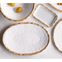 Vida Natural Bamboo & White Large Oval Serving Platter - Platter Detail | Bone & Brass