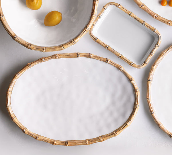 Vida Natural Bamboo & White Large Oval Serving Platter
