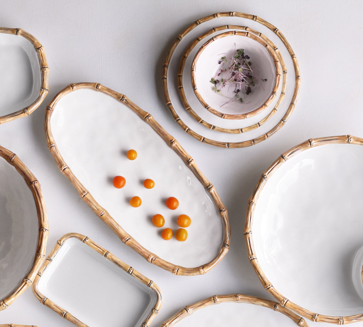 VIDA Natural & White Bamboo Medium Oval Serving Platter