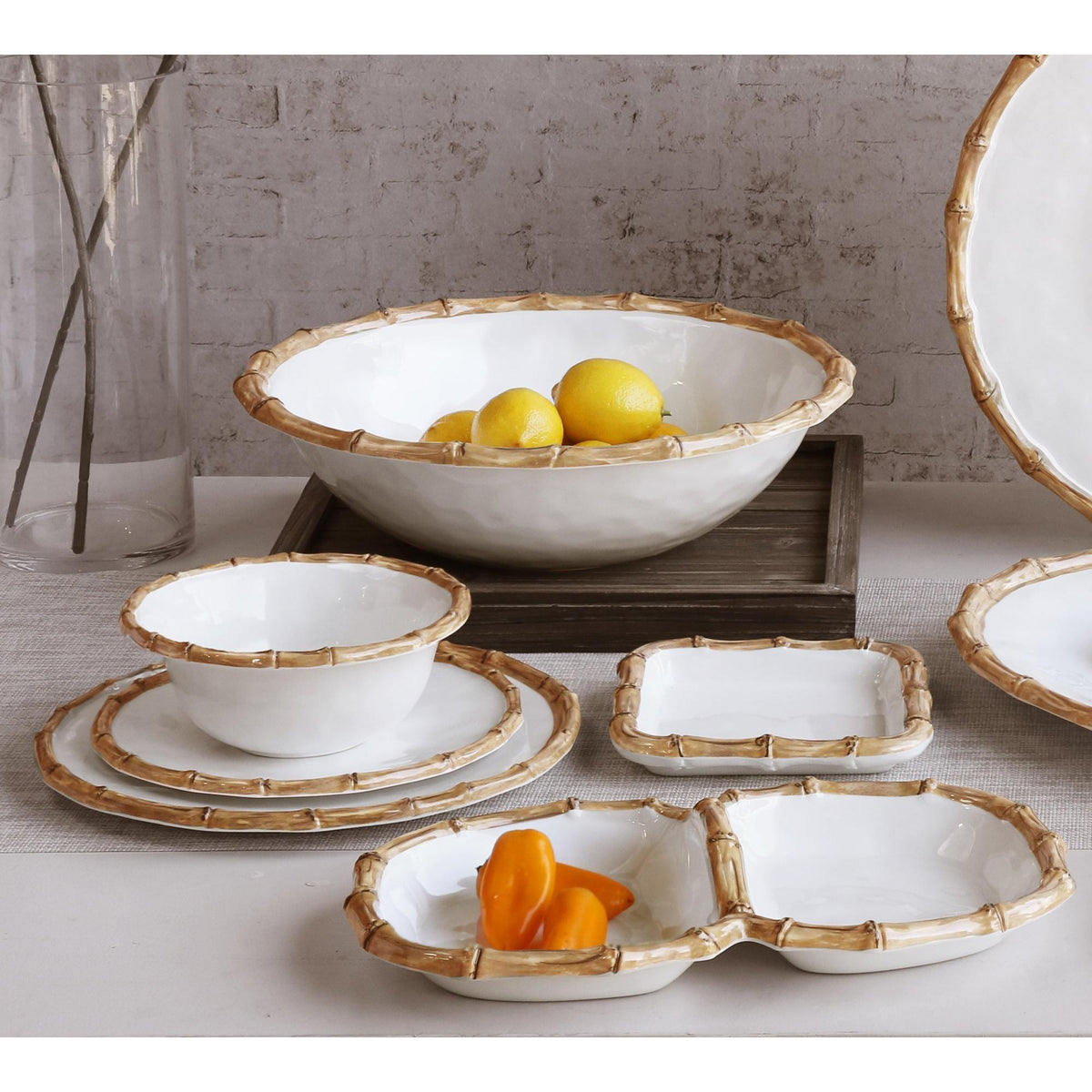 Vida Natural & White Bamboo 7.5" Dinner Bowl Set of 4 - Bowl Detail | Bone & Brass