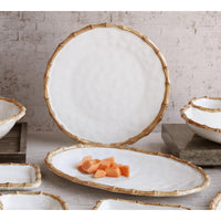 Vida Natural Bamboo & White Large Oval Serving Platter - Platter Top View | Bone & Brass