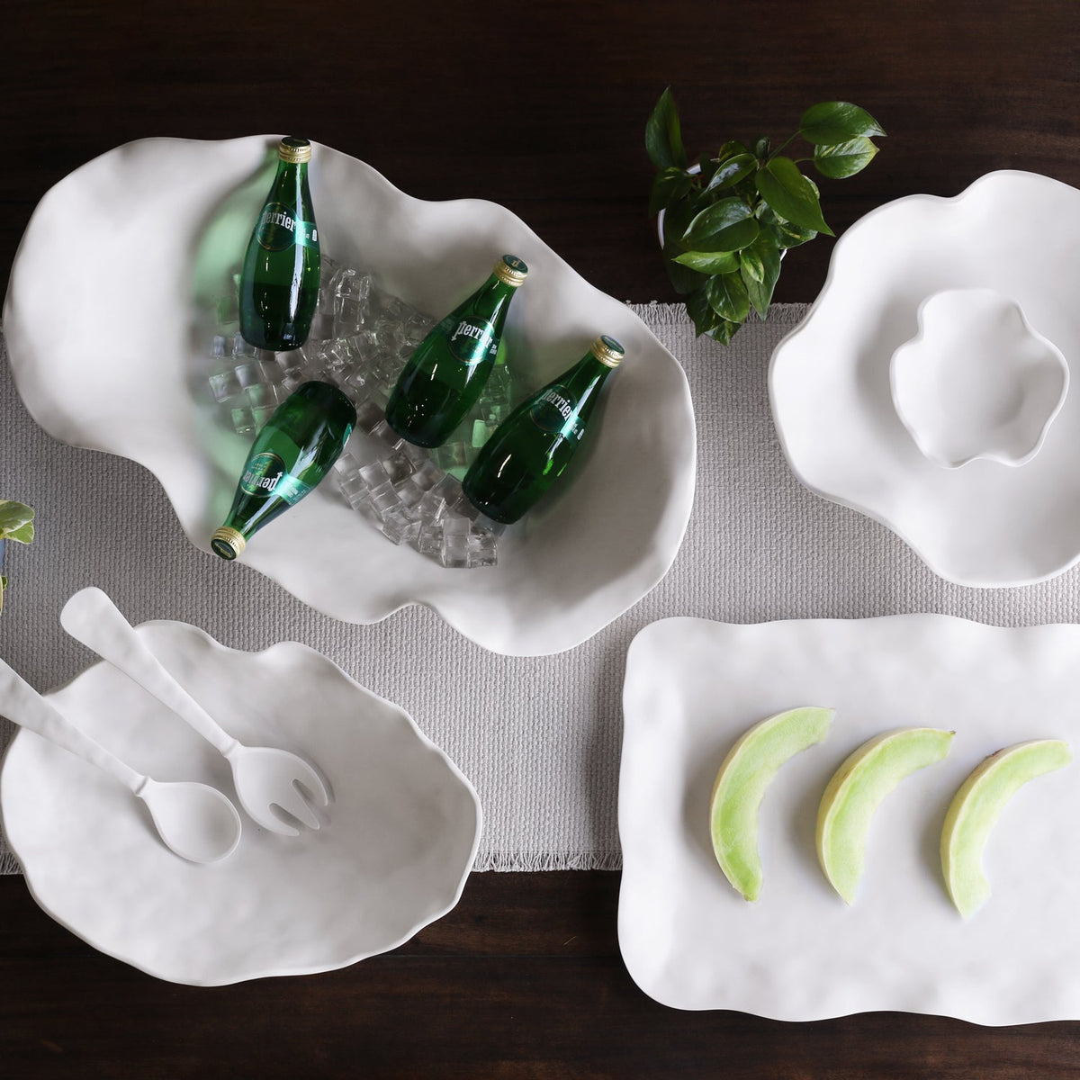 Vida Nube Large Salad Servers (White) - Set Top View | Bone & Brass