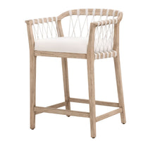 Pacific White Rope Counter Stool with light mahogany frame, white rope back, and white cushion.