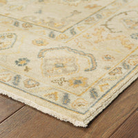 Close-up of a hand-knotted Palace Beige & Grey Traditional Wool Rug with classic Oushak patterns.