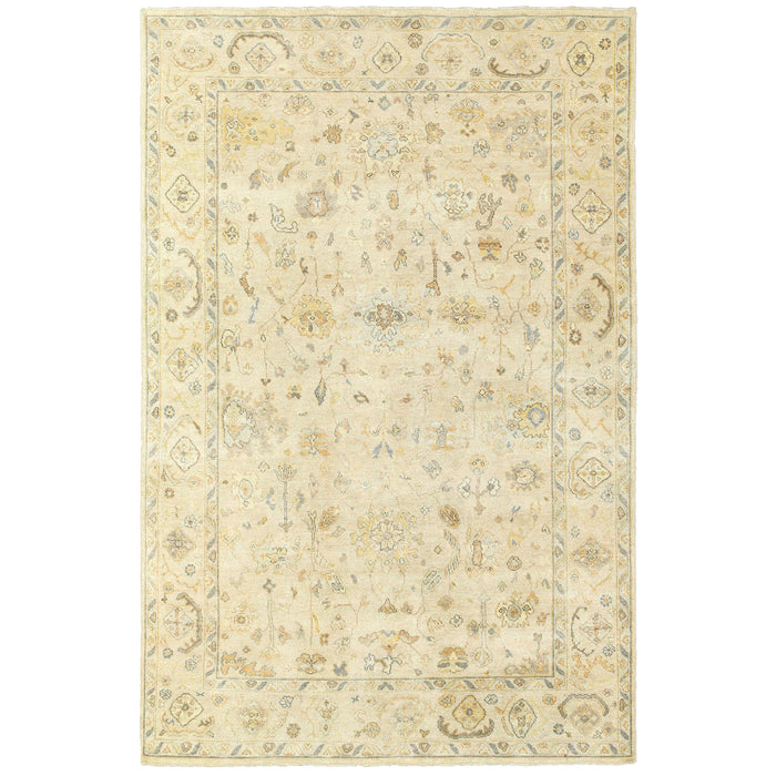 Palace Beige & Grey Traditional Rug, hand-knotted wool with classic Oushak patterns.
