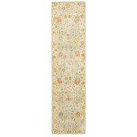 Hand-knotted Palace Blue & Sand traditional wool runner rug with classic Oushak patterns.