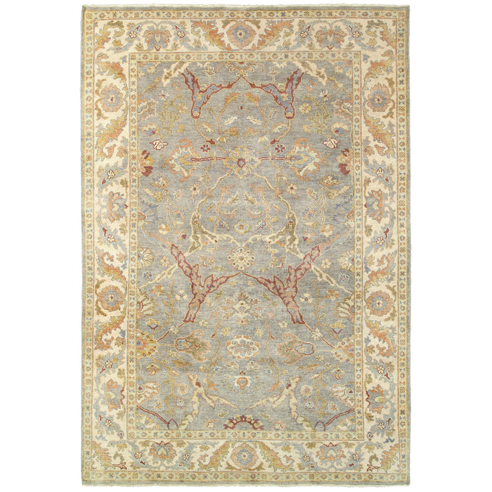 Hand-knotted Palace Grey & Beige Traditional Wool Rug with classic Oushak patterns.