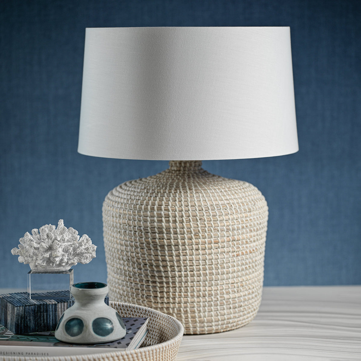 Palm Beach Seagrass Table Lamp - Lamp Base Detail | Bone & Brass