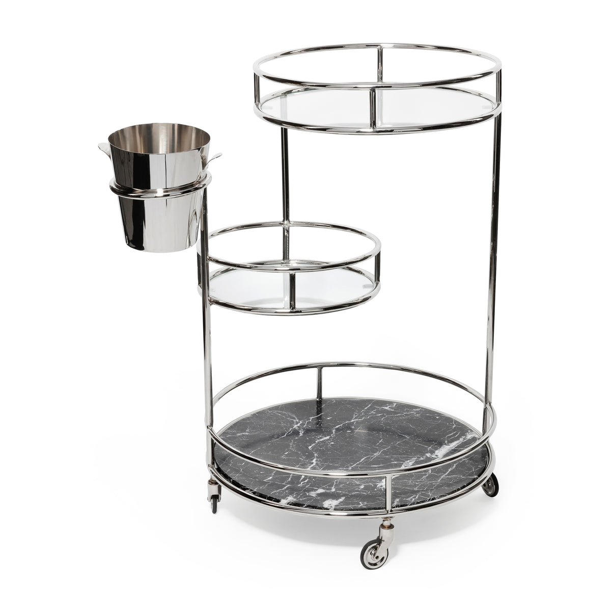 Paradise Cove Nickel & Black Bar Cart with Ice Bucket - Bar Cart Shelf Detail | Bone & Brass