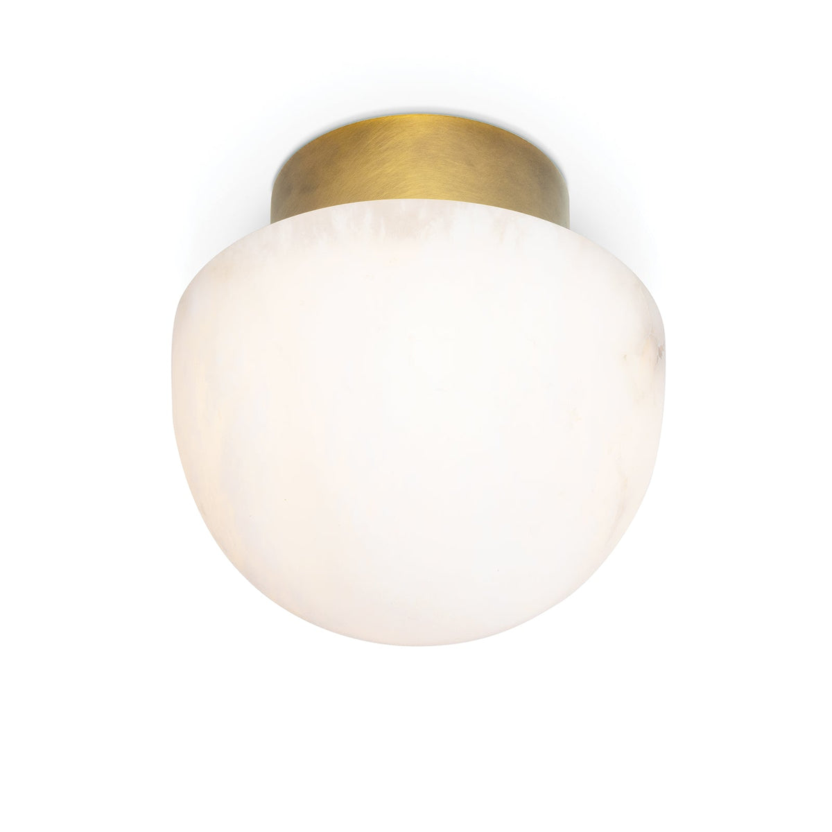 Parker Alabaster Flush Mount light with a natural brass canopy and a deco-inspired alabaster globe.