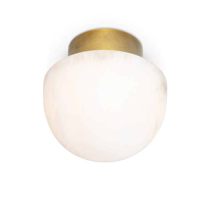 Parker Alabaster Flush Mount light with a natural brass canopy and a deco-inspired alabaster globe.
