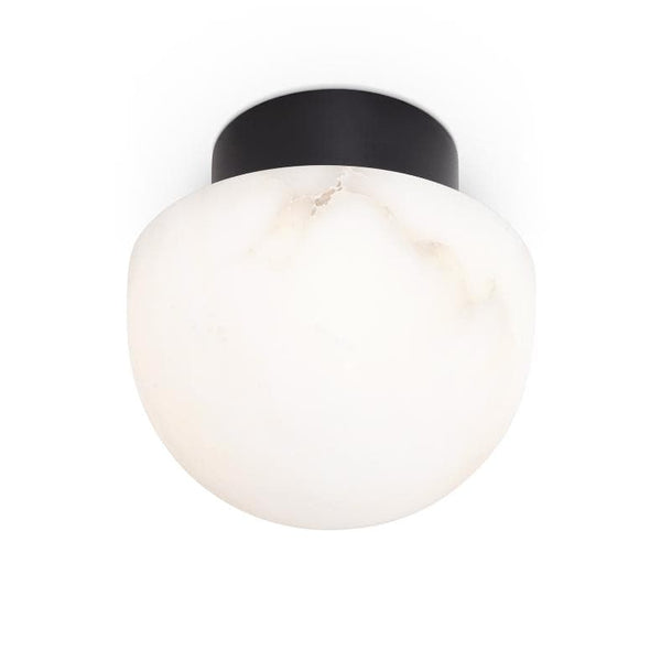 Parker Alabaster Flush Mount light with a natural alabaster globe and oil rubbed bronze canopy.