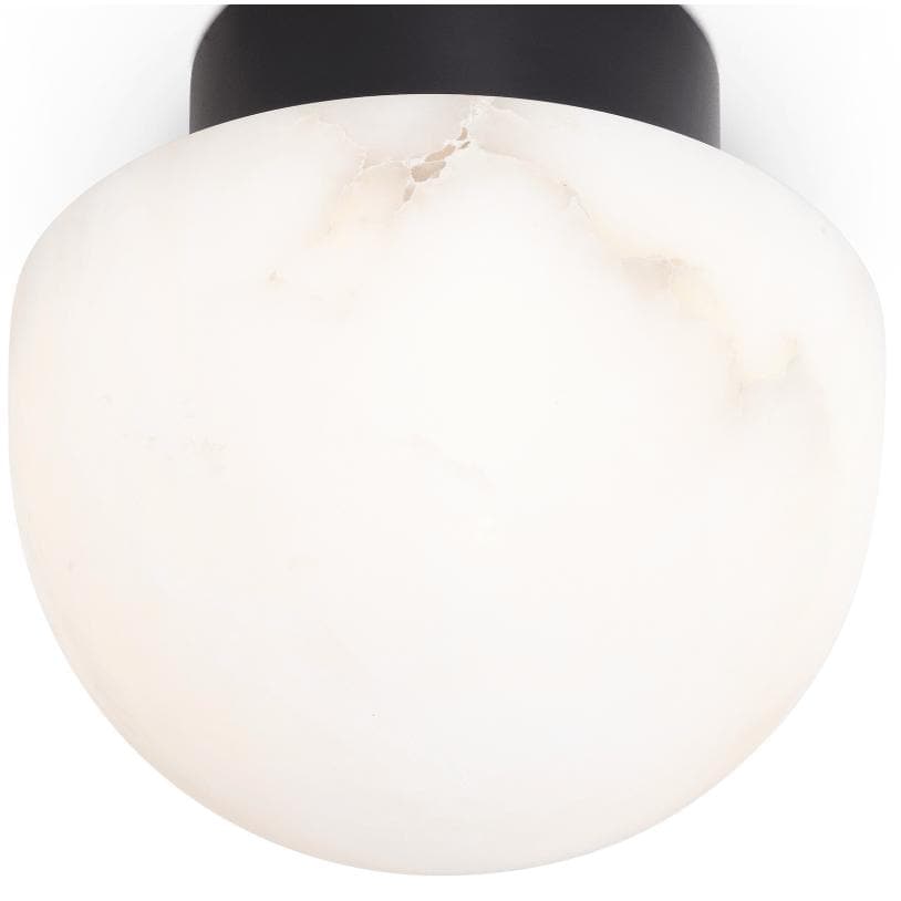 Parker Alabaster Flush Mount light with a white alabaster globe and oil-rubbed bronze canopy.