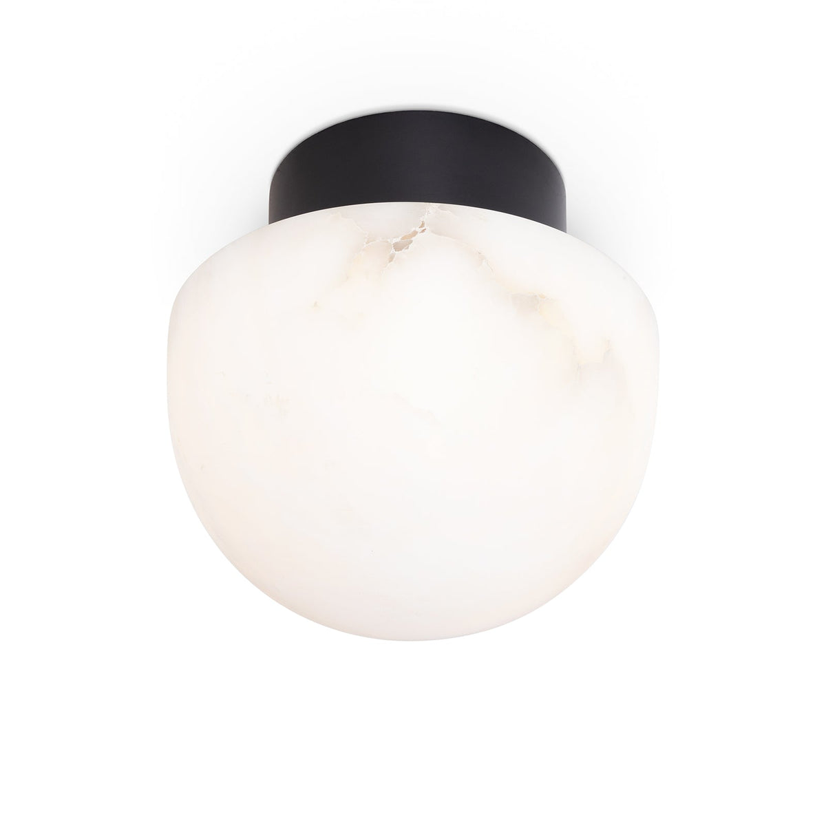 Parker Alabaster Flush Mount light with a natural alabaster globe and oil rubbed bronze canopy.