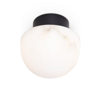 Parker Alabaster Flush Mount light with a natural alabaster globe and oil rubbed bronze canopy.