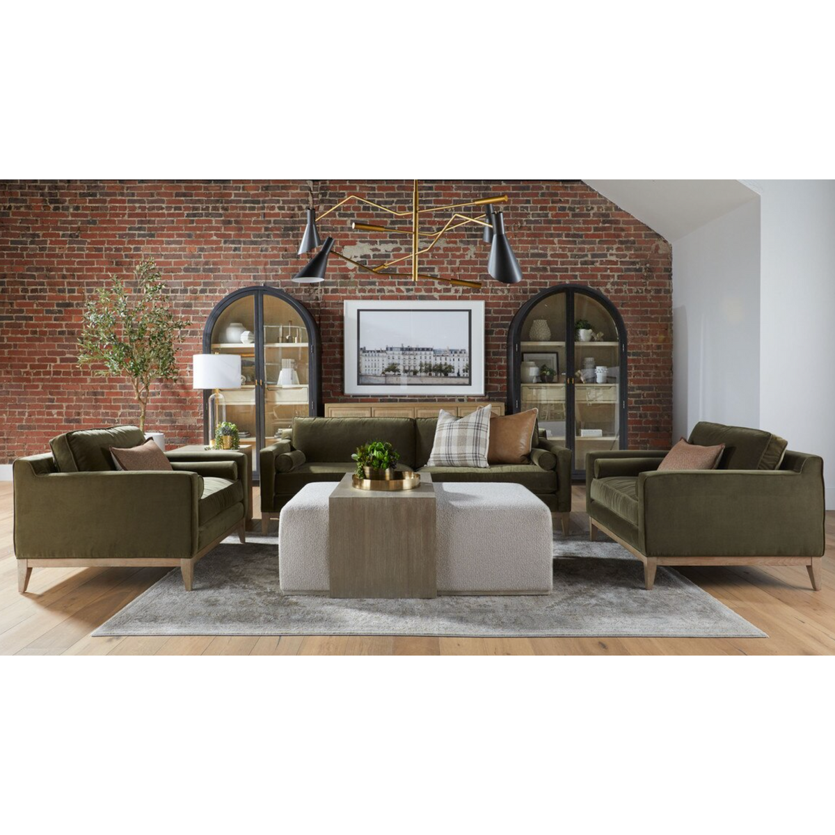 Parker Olive Velvet Post Modern Sofa