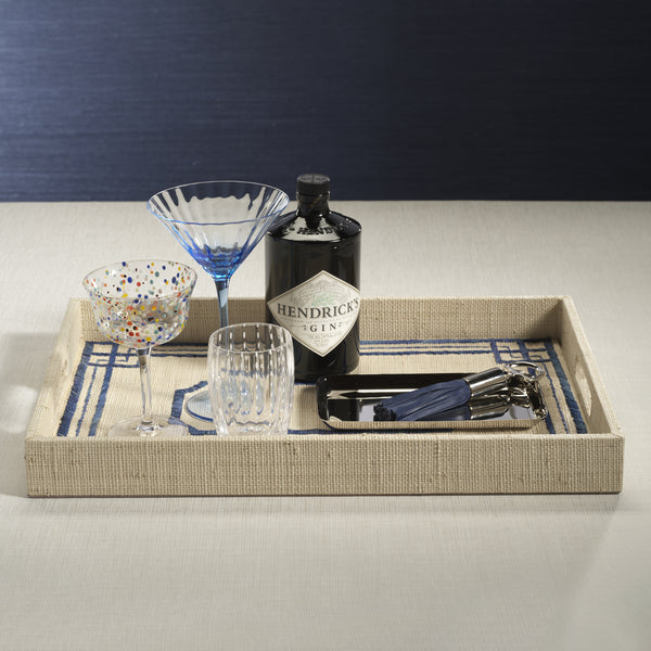 Pattern Natural Fiber Raffia Serving Tray - Tray Detail | Bone & Brass