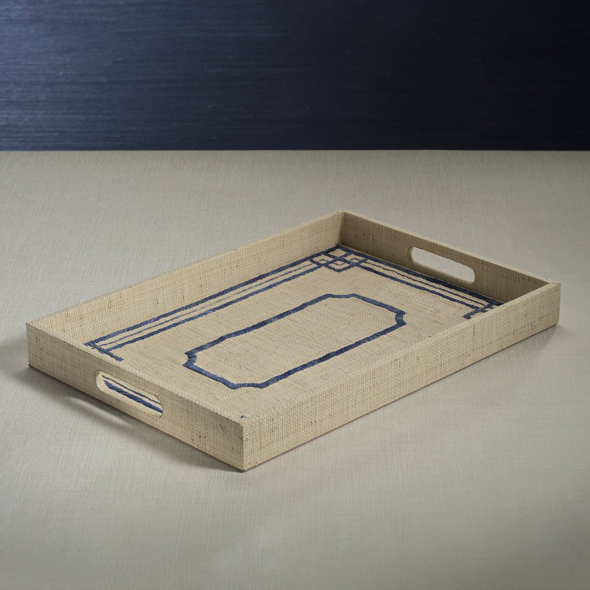 Pattern Natural Fiber Raffia Serving Tray - Tray Top View | Bone & Brass