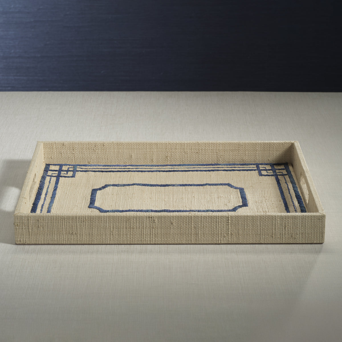 Pattern Natural Fiber Raffia Serving Tray - Tray Side View | Bone & Brass
