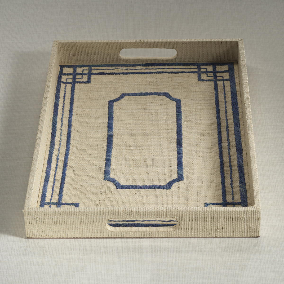 Pattern Natural Fiber Raffia Serving Tray - Tray View | Bone & Brass