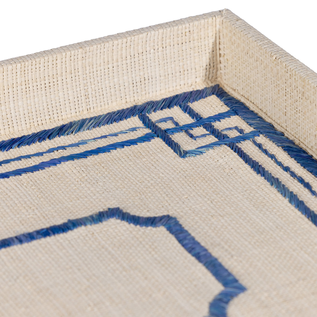 Pattern Natural Fiber Raffia Serving Tray - Tray Top View | Bone & Brass