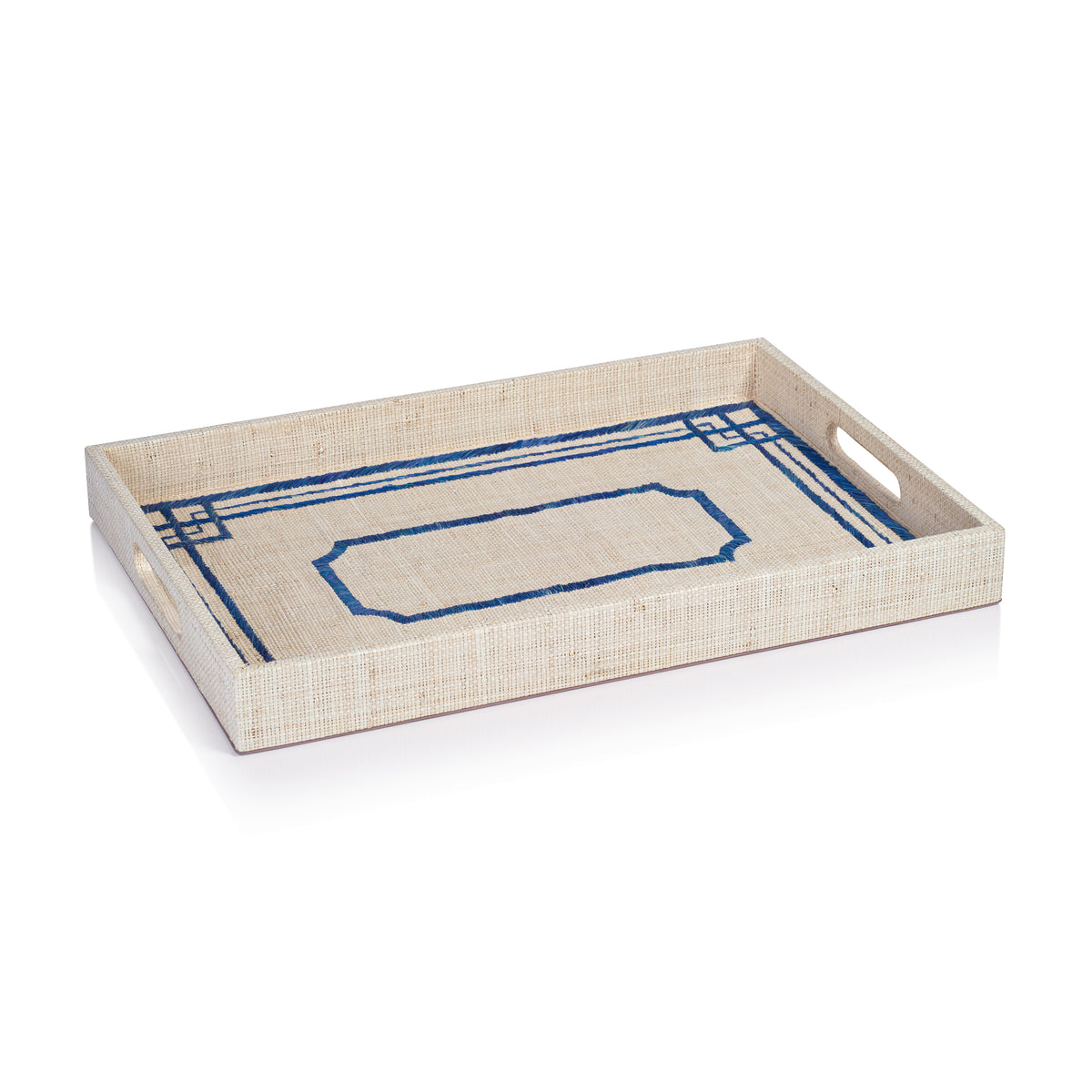 Pattern Natural Fiber Raffia Serving Tray | Bone & Brass