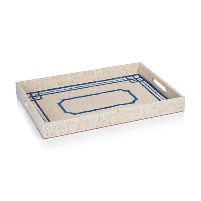 Pattern Natural Fiber Raffia Serving Tray | Bone & Brass