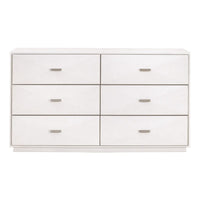Pearl white faux shagreen 6-drawer dresser with stainless steel pulls and a modern design.