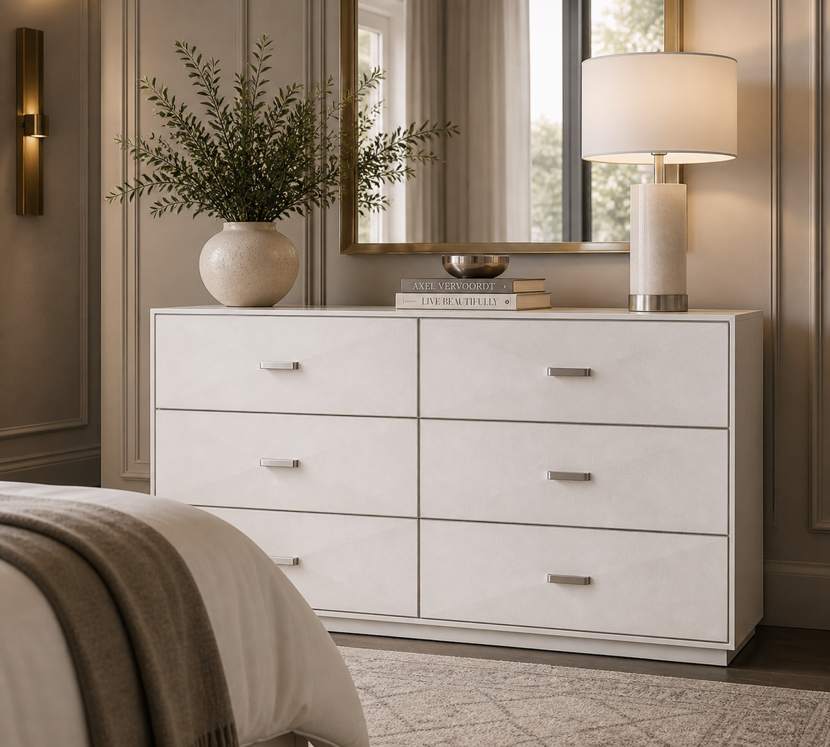 Pearl Shagreen & Stainless Steel 6-Drawer Dresser - Dresser Side View | Bone & Brass