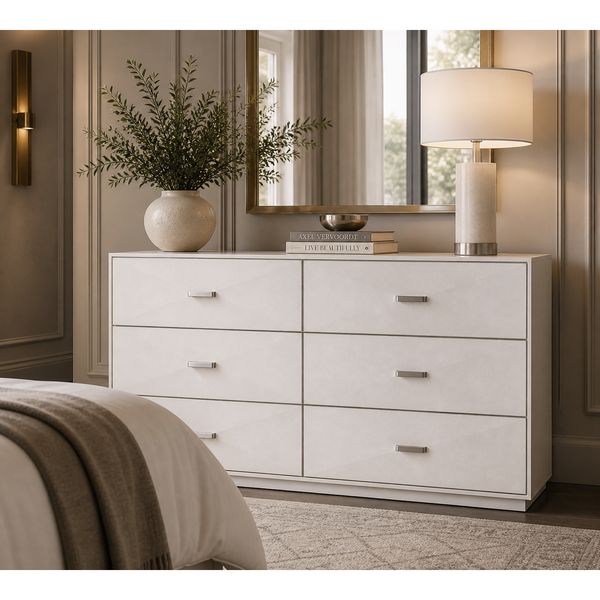 Pearl Shagreen & Stainless Steel 6-Drawer Dresser - Dresser Side View | Bone & Brass