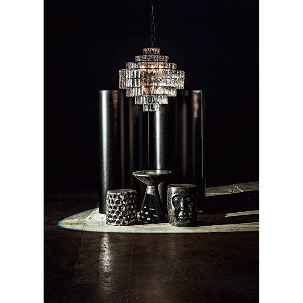 Black fiber cement pedestal side table with natural textured finish, 24"H.