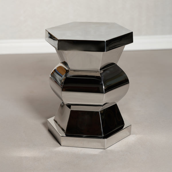 Peninsula Polished Stainless Steel Side Table - Table Side View | Bone & Brass