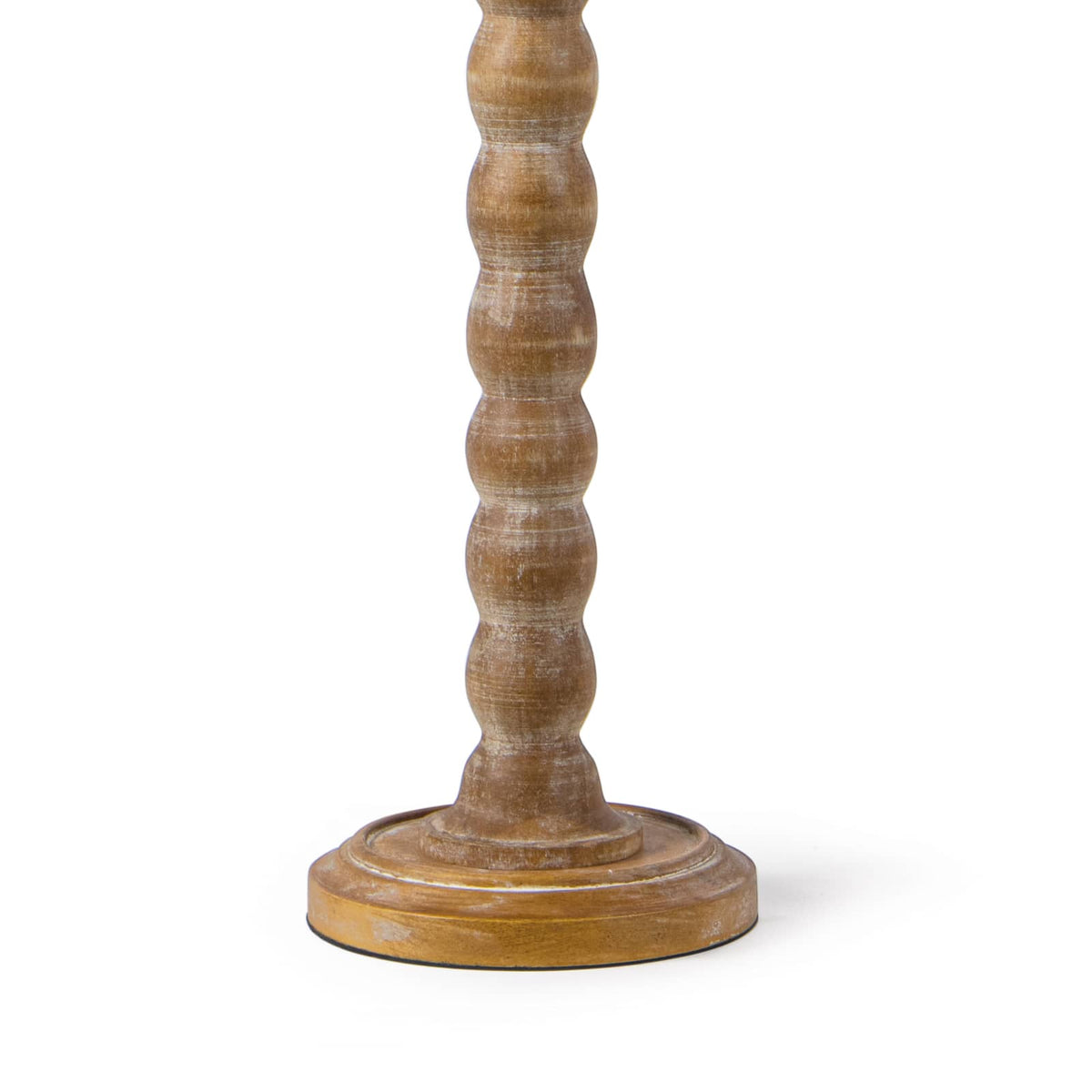 Perennial Buffet Lamp Natural, hand-lathed solid wood with rustic-chic finish and faux drip wax details.