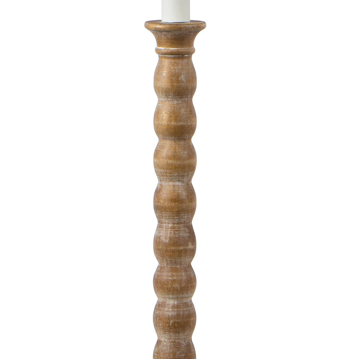Natural hand-lathed solid wood Perennial buffet lamp base with rustic-chic finish and faux drip wax details.