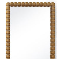 Perennial natural wood rectangle mirror with a unique angular silhouette and organic bobble-textured frame.