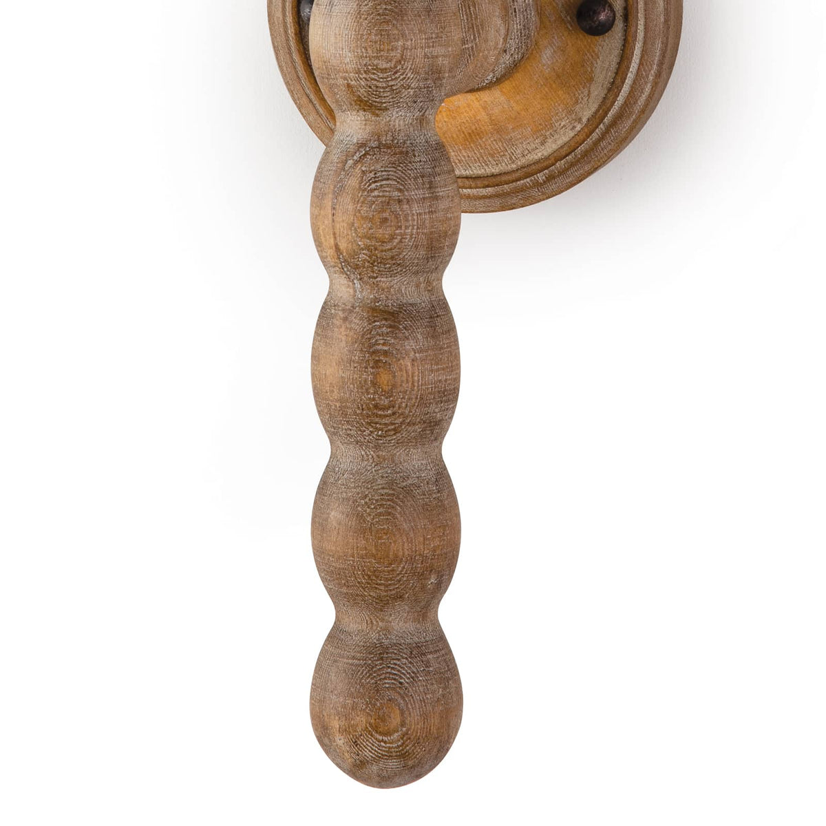 Natural wood Perennial sconce with hand-lathed, rustic chic design and faux drip wax details.