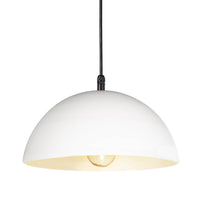 Peridot small white metal dome outdoor pendant light with a single bulb, hanging from a black cord.