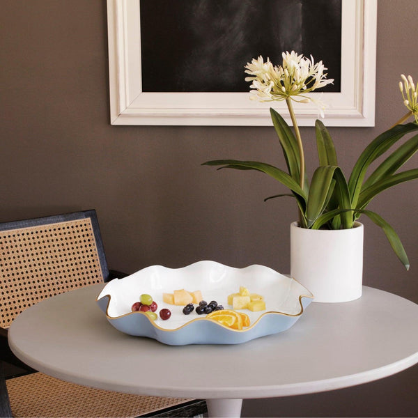 Periwinkle, White & Gold Large Round Serving Platter - Platter Detail | Bone & Brass